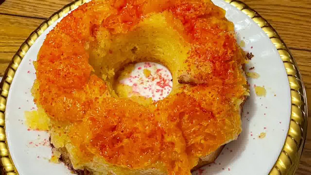 Pineapple upside-down ring cake shown in Bob's video